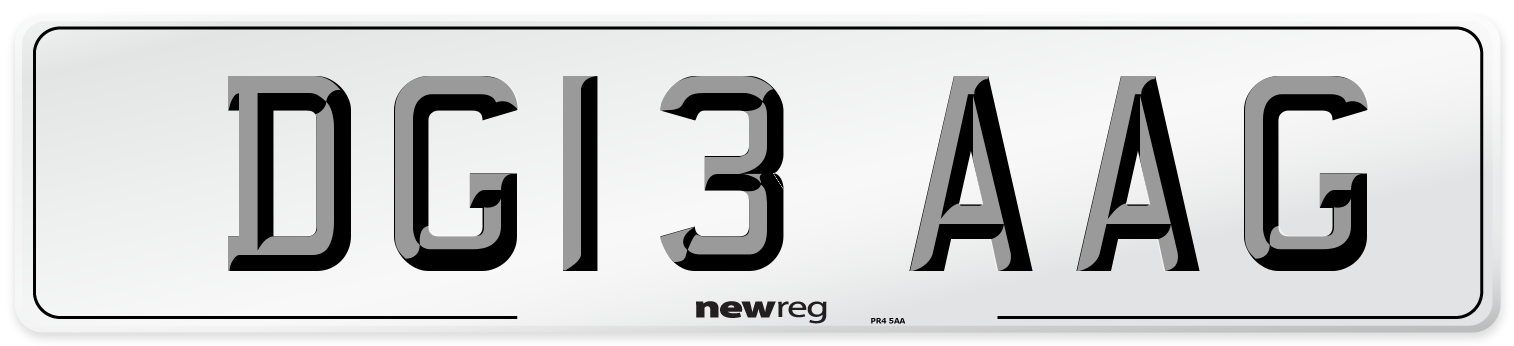 DG13 AAG Number Plate from New Reg